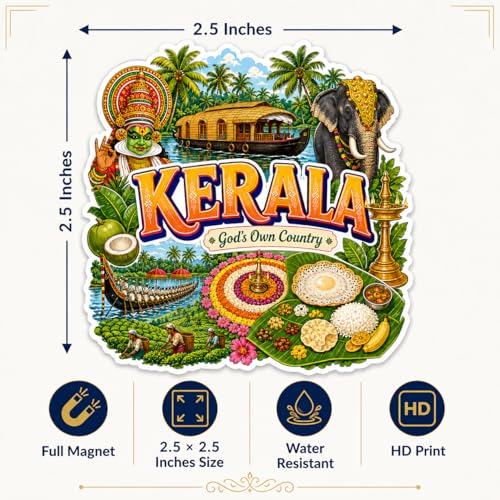 Image of Zesta Wooden Fridge Magnets Set | Refrigerator Decor Magnets for Kitchen | India Souvenir Fridge Magnet Collection | Wooden Magnet for Fridge Door Decoration (Kerala)