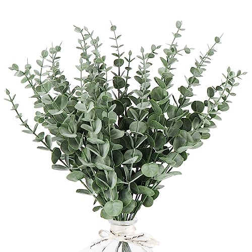 YiliYa 30 Pcs Hojas de Eucalipto Artificiales Decoración Tallos Eucalipto Artificiales 38cm Eucalipto Planta Natural para Decoración de Bodas Hogar Arreglo Floral