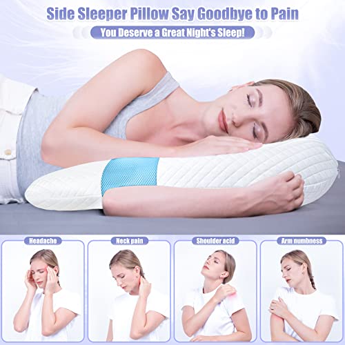 Saheyer Pillow For Side Sleeper, Odorless Body Memory Foam Pillow With Removable Washable Cover, U-Shaped Ergonomic Orthopedic Support Bed Contour Pillows For Neck, Back, Shoulder Pain Relief, Blue #TOP2