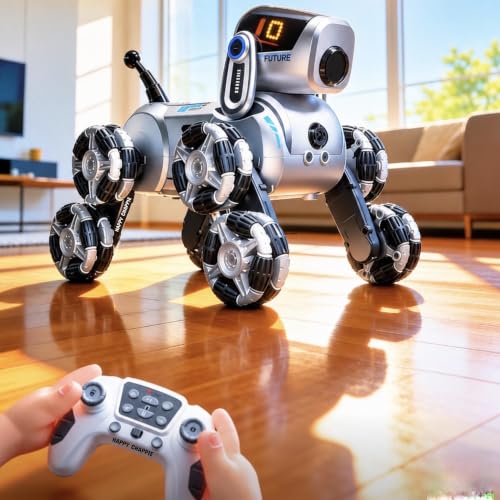 Image of Remote Control Robot Dog Toy with Touch Sensor, 8 /WD, Stunt Action, LED Light & Music, Rechargeable RC Dog Toy for Kids, Boys & Girls, 6+ Years