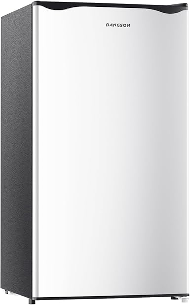 BANGSON Mini Fridge with Freezer, 3.2Cu.Ft, Single Door Small Refrigerator, Energy-Efficient, Low Noise, Mini fridge for Bedroom Dorm and Office, Silver