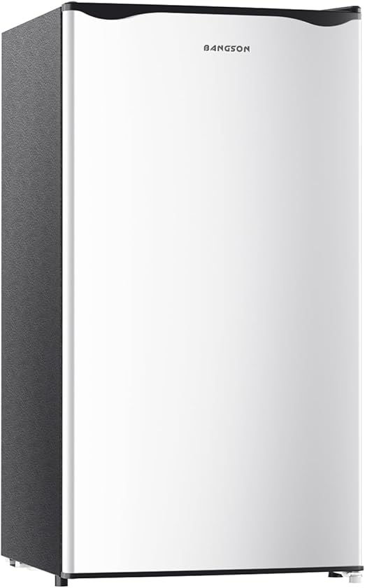BANGSON Mini Fridge with Freezer, 3.2Cu.Ft, Single Door Small Refrigerator, Energy-Efficient, Low Noise, Mini fridge for Bedroom Dorm and Office, Silver
