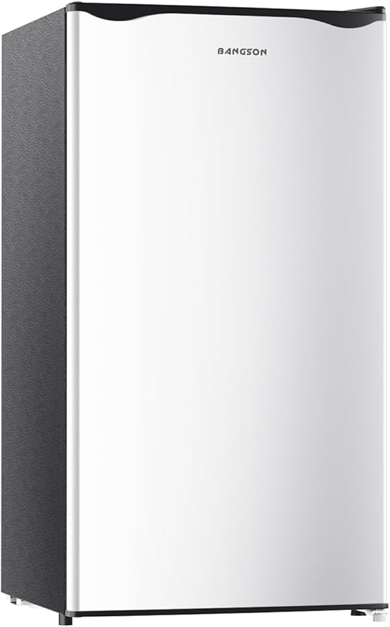 BANGSON Mini Fridge with Freezer, 3.2Cu.Ft, Single Door Small Refrigerator, Energy-Efficient, Low Noise, Mini fridge for Bedroom Dorm and Office, Silver