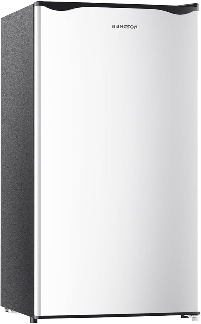 BANGSON Mini Fridge with Freezer, 3.2Cu.Ft, Single Door Small Refrigerator, Energy-Efficient, Low Noise, Mini fridge for Bedroom Dorm and Office, Silver