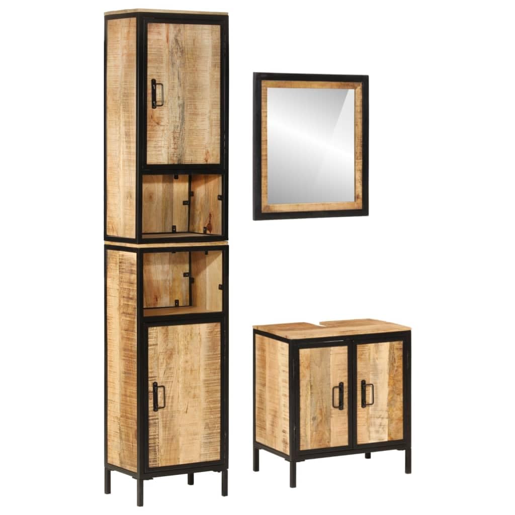 Juego de muebles de baño de hierro y madera maciza de mango (3