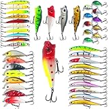 LUREBITE 43PCS Bass Fishing Lures Kit Set Topwater Hard Baits Minnow Crankbait Pencil VIB Swimbait for Bass Pike Fit Saltwater and Freshwater