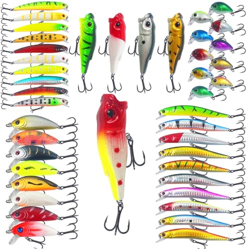 LUREBITE 43PCS Bass Fishing Lures Kit Set Topwater Hard Baits Minnow Crankbait Pencil VIB Swimbait for Bass Pike Fit Saltwater and Freshwater