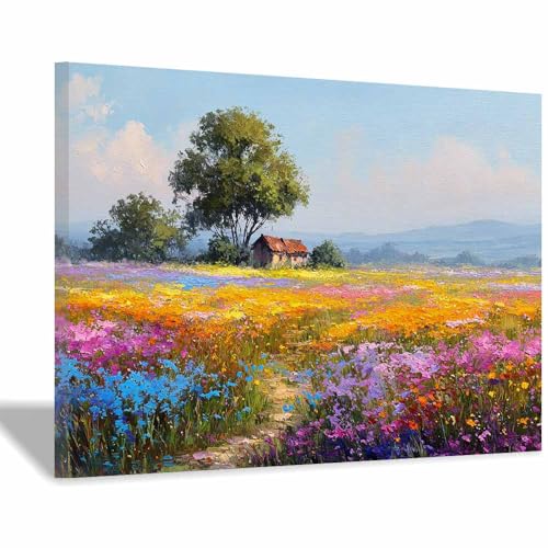Peinture cabane de champ de fleurs de qualité supérieure sur toile XENIOU