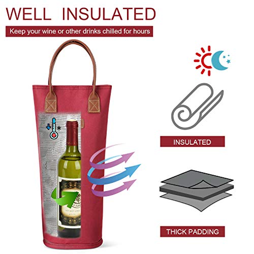 image for ZORMY Single Bottle Insulated Wine Tote, 1 Bottle Wine Carrier Bag Pad