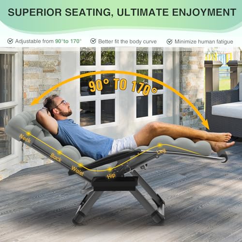 Suteck XXL-GREY1441 Oversized Zero Gravity Chair,33In Xxl Lounge Chair W/Removable Cushion&Headrest, Reclining Camping Chair W/Upgraded Lock And Footrest, Reclining Patio Chairs Recliner thumb #5
