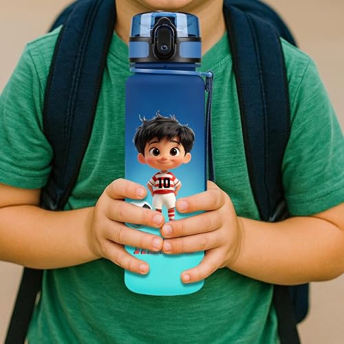 Image of callie Personalized Soccer Water Bottle for Kids, Custom Cartoon Character Leak Proof Sport Bottle for Boys Girls, Soccer Gifts for Children, 17 oz, 22oz, 34oz
