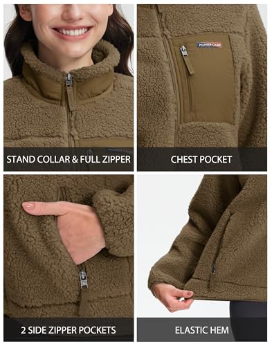 Pioneer Camp Damen Fleecejacke Winter 550g Extra Warm, Winddicht, Stehkragen - Für Skifahren, Wandern, Klettern (Outdoor) - Ohne Kapuze(Autumn Maple;S)