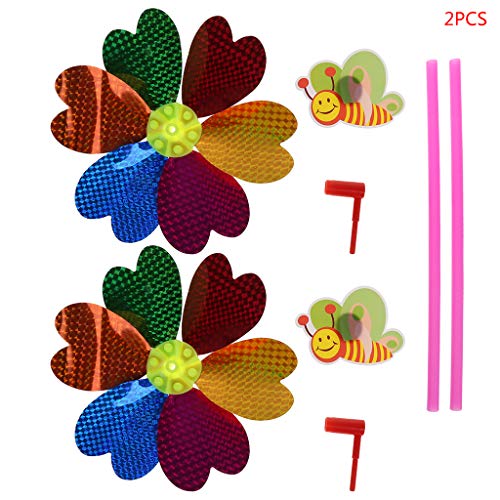 MJiang 2 Pcs/Set Wind Spinner Sequin Windmill Pinwheel Colorful Kids Toys Children Glitter Glow Garden Home Decoration Games Funny Ornament Flower