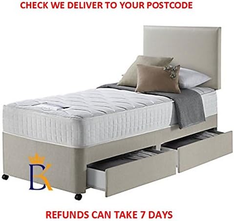 SINGLE DIVAN BED FOR ADULTS OR KIDS WITH MATTRESS + CHOOSE STORAGE + FREE HEADBOARD (3FT 2 DRAWERS, Grey)