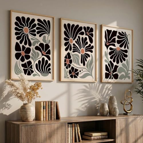Image of kotart Abstract Botanical Art Home Decoration Painting | Floral Paintings With Frame For Living Room Bed Room Hotel Wall Decor Digital Reprint Set of 3 (20x30 Inch)