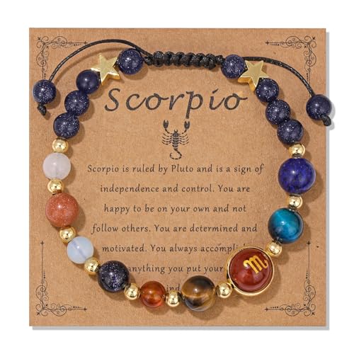 Vinswet Scorpio Zodiac Bracelets for Women Men,12 Constellations Healing Crystal Protection Stone Beads Bracelet Birthday Zodiac Gifts Horoscope Spiritual Jewelry Bracelet Gifts