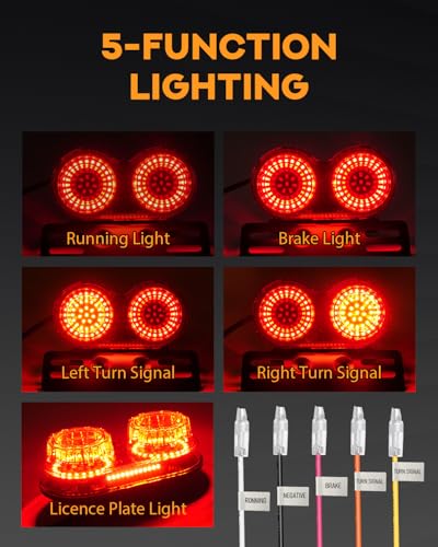 Image of PBYMT Enhanced Motorcycle Tail Light, Break light Running Lights, IP67 Waterproof Turn Signals with License Plate Bracket Compatible with Street Bike Cruiser Chopper Bobber (Red, 108 LEDs)