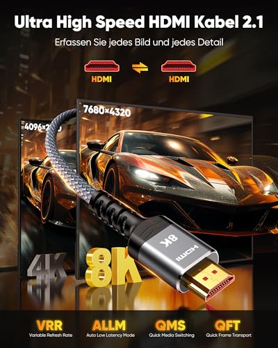 8K HDMI Kabel 1M von Snowkids – HDMI 2.1 Kabel für 8K und 4K