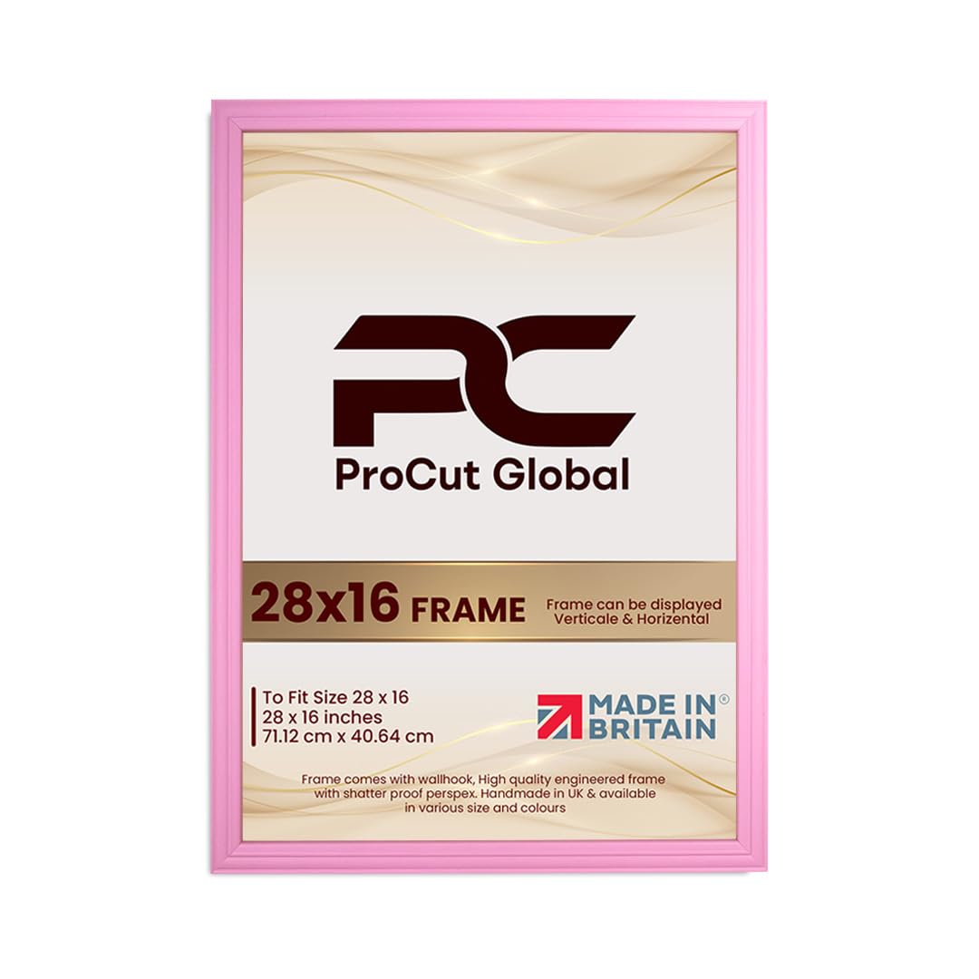 Procut Global 28x16 Pastel Pink Picture Frames - Classic Wooden Photo Frame with Shatterproof Perspex for Wall or Tabletop - Perfect for Posters, Certificates & Prints - Sizes & Colors Available
