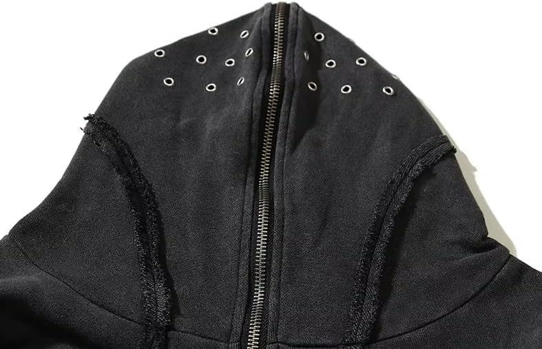MOLERFO Men's Y2K Gothic Zip Up Hoodies Trendy Grinding Edge Masked Hoodies Hip-Hop Washed Jacket2