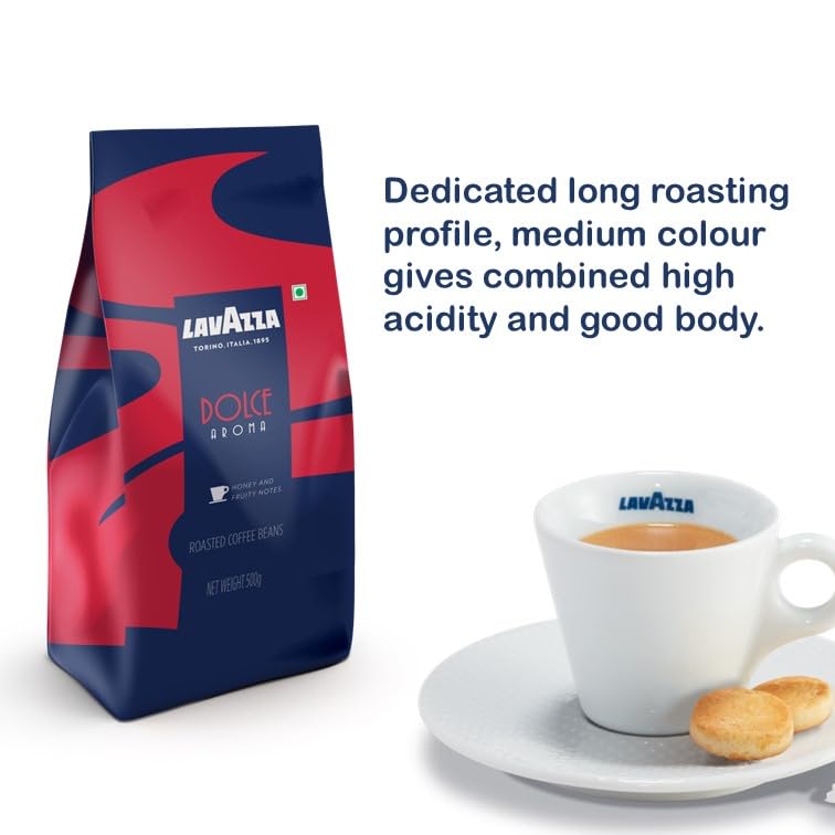 Image of Lavazza Dolce Aroma | Roasted Coffee Beans | Medium Dark Roast | Natural Arabica Blend | 500g Pack (Pack of 2)