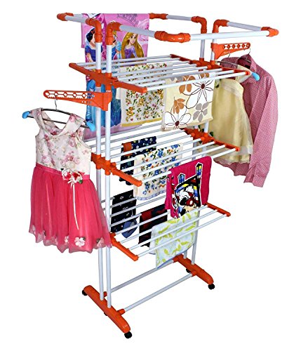 Image of CIPLA PLAST Mild Steel and Co-Polymer Cloth Dryer Stand Drying Rack for Home and Balcony - King Jumbo (Orange)