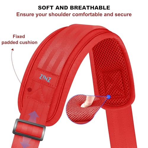 Image of ZINZ 74 inch Shoulder Strap with Fixed Pad and Dual Balanced Buckles,Red