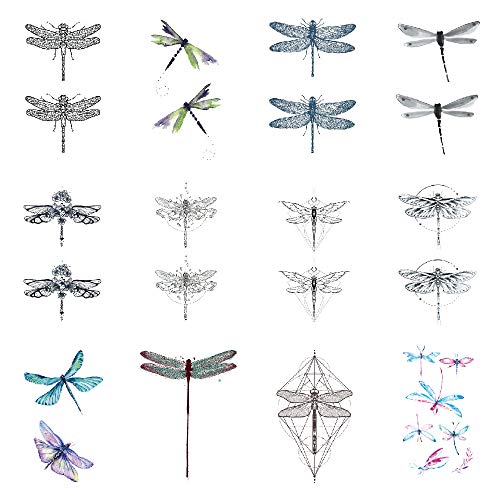 SanerLian Dragonfly Temporary Tattoo Sticker Watercolor Waterproof Women Girls Children Kids Party Favor Hand Arm Back Body Art 10.5X6cm Set of 12 (Dragonfly4)