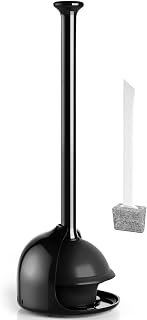 Denvlex Heavy Duty Toilet Plunger with Holder - Black 18.8" Dual-Mode Unclogger for Toilets, Sinks, Showers & Bathroom Clogs