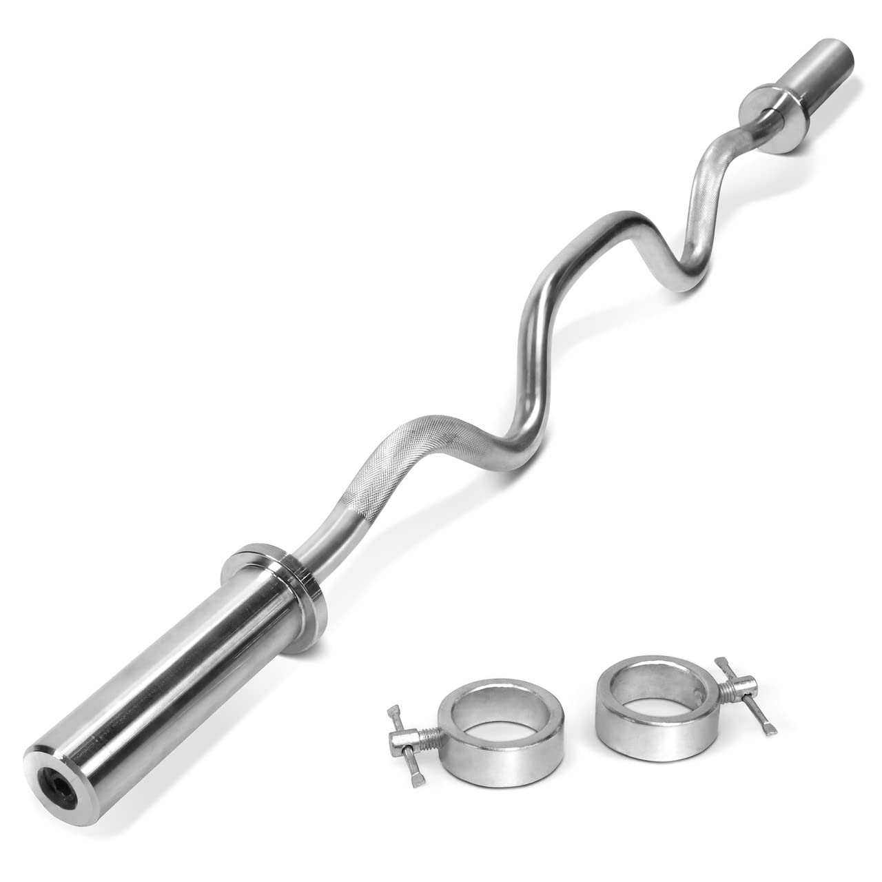 CAPHAUS Olympic Super Curl Barbell 4 FT / 48-Inch Bar for 2-inch Weight Plates Weight Lifting Bicep Curl Barbell, Curling Bar for for Home Gym, Strength Training, Bodybuilding & Powerlifting, Collars Included, Chrome