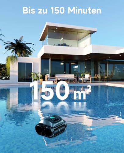 WYBOT C1 pool robot with battery Intelligent route planning, fully automatic pool cleaner floor, waterline, and wall cleaning, powerful triple motor runs for 150 minutes, 150 ㎡-Grau
