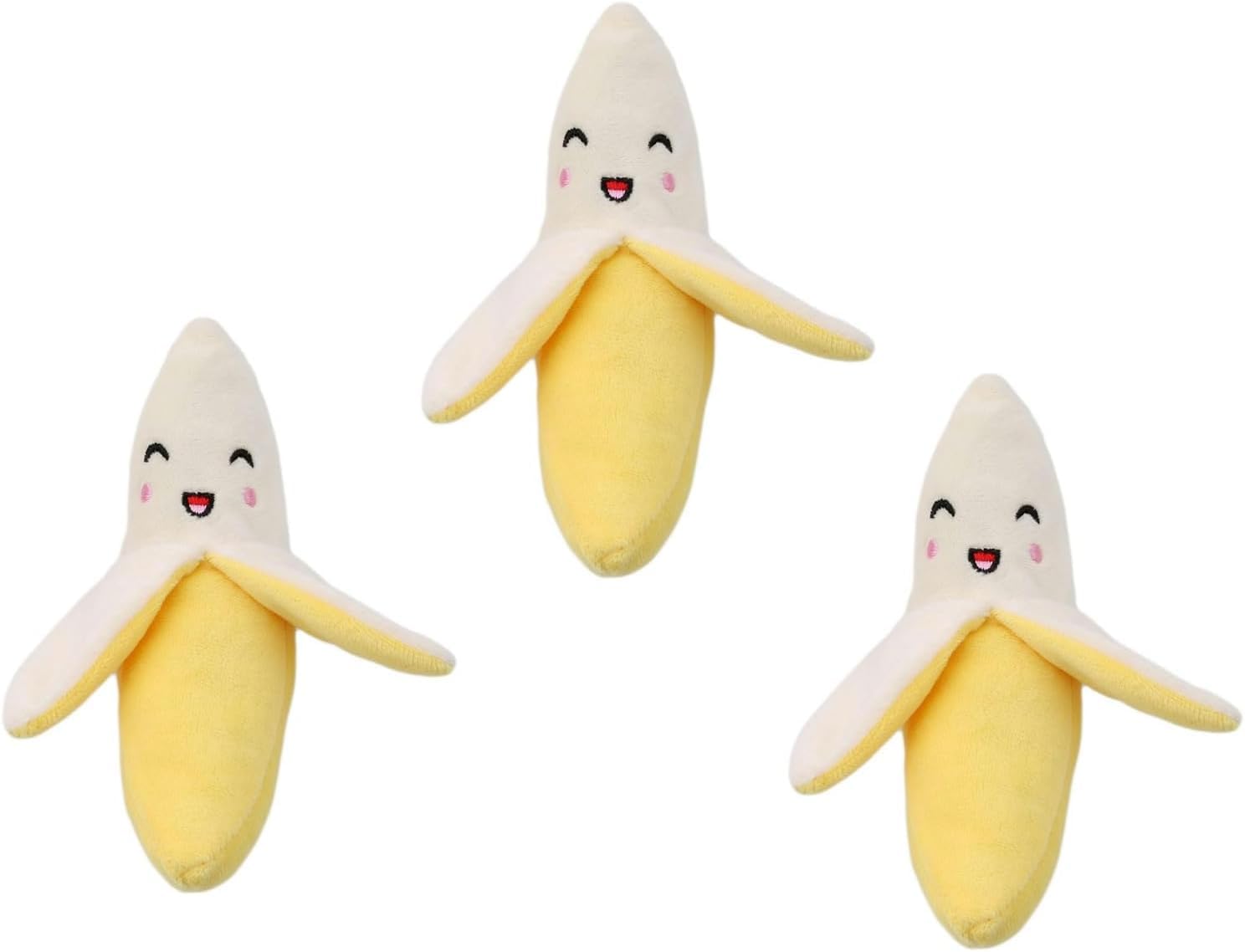 Cldaisy 3Pcs Yellow Banana Plush Squeeze Squeaker Puppy Dog Toys Plush Dog Chew Squeak Toys Pet Supplies, Standard