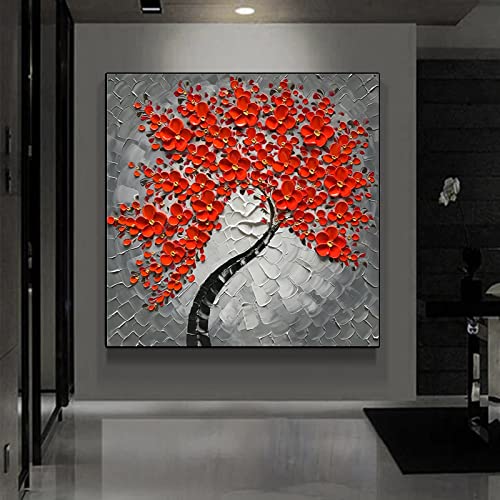 Decoración del hogar sin complicaciones: pintura de árbol de la vida rojo en lienzo de 20x20