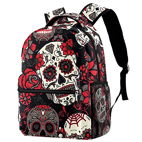 Mochila de rosas y calaveras de azúcar para uso al aire libre y escolar