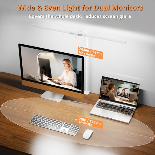 Image of Woputne Desk Lamp with Clamp, with 5V 2A Adapter, LED Desk Lamp with Dual Head, 50 Light Modes, Computer Monitor Flexible Neck Lamp, Eye Protection Desk Lamps for Study, Office, Crafts, Draw(White)
