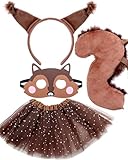 ETOFETE 4 Stück Eichhörnchen Kostüm Set, Eichhörnchen Ohren Haarreif Schwanz Maske und Braun Tüllrock, Tierkostüme für Erwachsene Damen Fasching Halloween