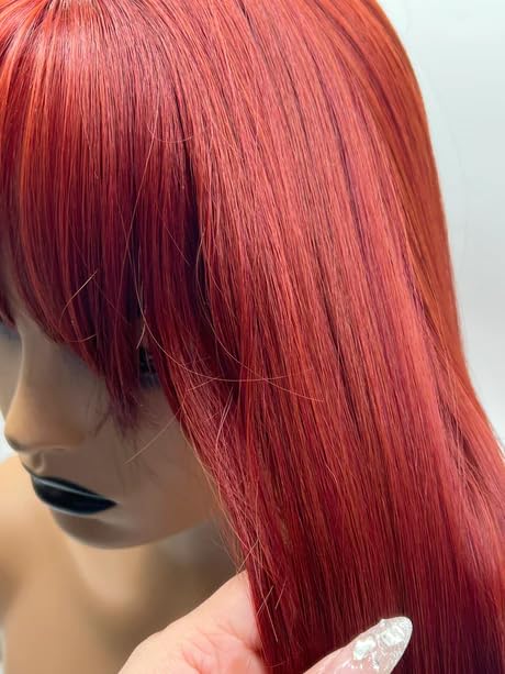 Miniatura 9 de GIORGINA - Peluca larga y lacia roja con flequillo completo para usar y llevar, sin pegamento, pelucas de cabello largo para fiesta, Halloween,