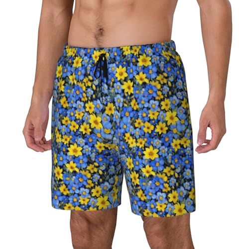 Blue and Yellow Flowers Print Men Stylish Functionality Swim Trunks Breathable Beach Shorts Surfing Gym Fishing2