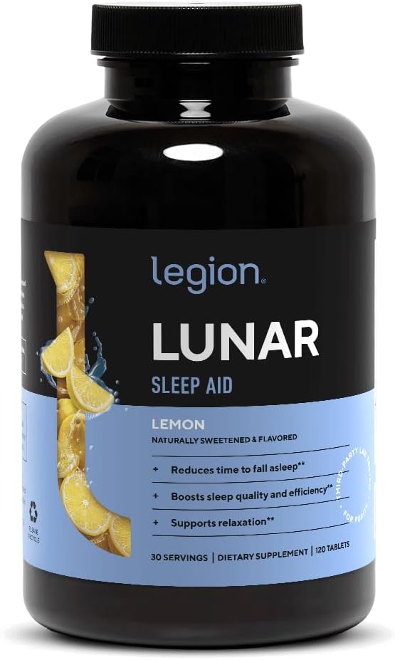 LEGION Lunar Natural Sleep Aid Chewable Tablets with Melatonin, L-Glycine, 30 Serving