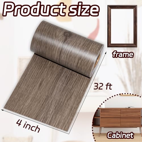 Image of 1 Roll 4 Inch X 32 ft Wood Grain Tape,Wood Contact Paper Self Adhesive Repair Patch for Furniture, Tables, Chairs, Windows, Floors, Home Decor, Handicraft DIY (Gray Brown)