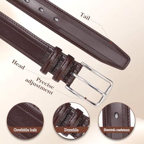 Men's Belt Big & Tall 56"-80" Genuine Leather Extra Long Belt with Tail Reinforced Strap for Casual Work3