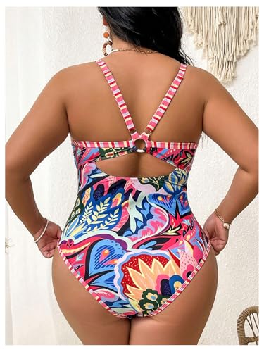 Floerns Women's Plus Size One Piece Swimsuit Boho Tribal Print Cut Out Back Monokini3