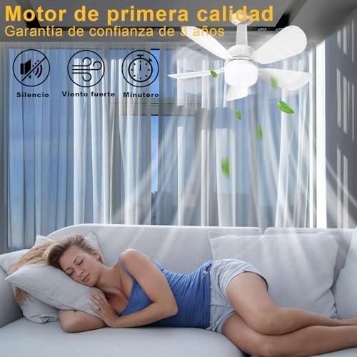 Gliztech 50CM Ventilador de Techo con Luz y Adaptador Extensor E27 Luces y Control Remoto, Ventilador de Techo con Luz LED para Baño, Cocina, Dormitorio y Garaje, 1Pack - imagen 6