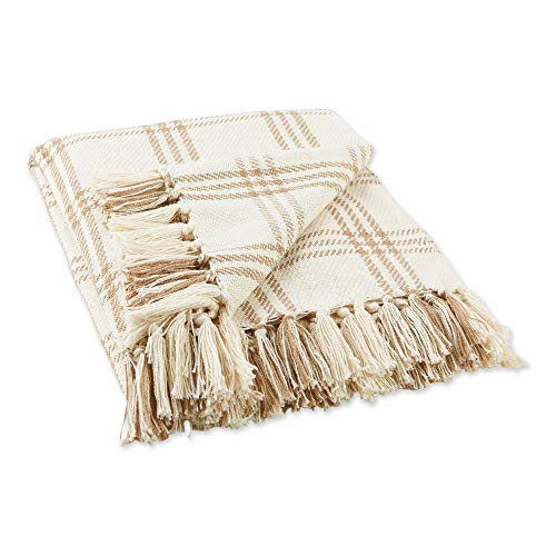 DII Modern Farmhouse Plaid Collection Manta de algodón con Flecos de 50 x 60 Pulgadas, Blanco/Piedra