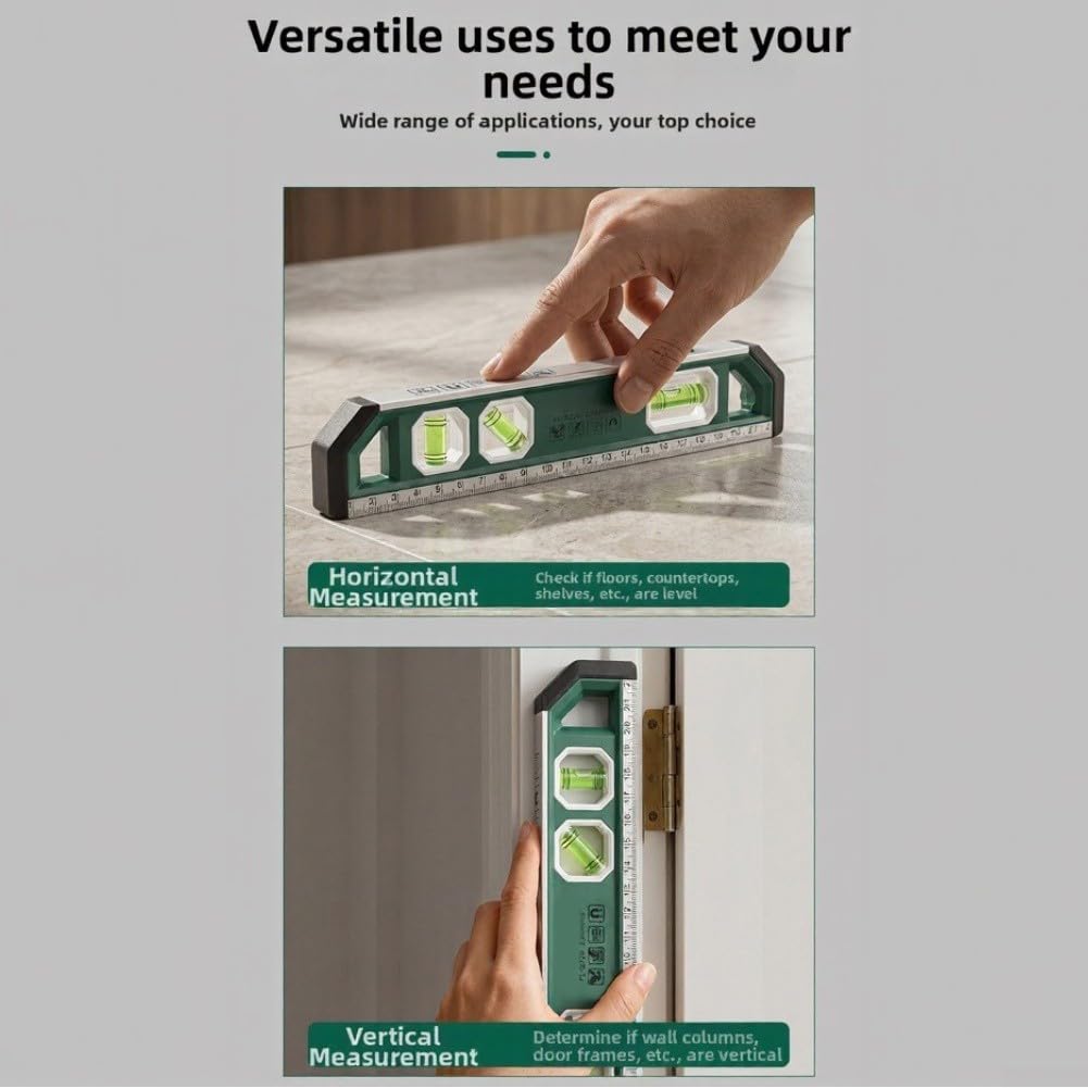 Herramienta de nivel magnético ABS verde diseño compacto