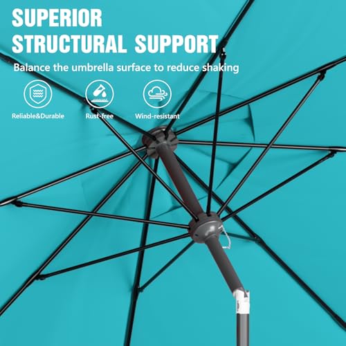 Ariiles 9ft Outdoor Patio Umbrella, Table Umbrellas with Fiberglass Ribs, Push Button Tilt & Crank, Market Umbrella for Backyard & Pool, Turquoise