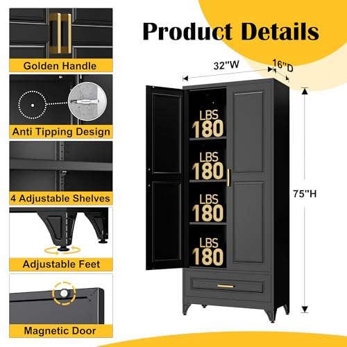 Image of SteeLoong 75 inch Metal Storage Cabinet with Doors and 3 Adjustable Shelves