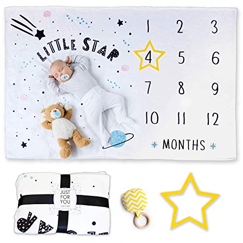 Keshet and Anan Baby Monthly Milestone Blanket Gift For Unisex Newborn Baby Shower 100% Soft Large and Thick Fleece Yellow Star Frame for Boy or Girl Pregnant women Growth Print Photography Background
