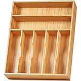 Umilife Organizador de cajones de cocina, 7 ranuras en total de madera de