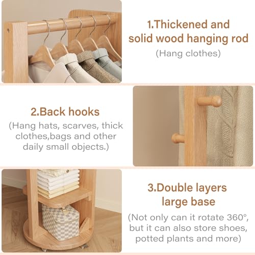 Image of WoodsWhisper Full Length Mirror Coat Rack Solid Wood Floor Mirror 66 inchx12 inch Full Length Mirror with Stand Long Mirrors for Bedroom,Living Room (Natural-Mobile, 66 inch Lx12 W)